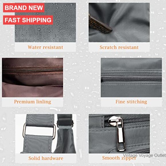 Waterproof Nylon Crossbody Bag with RFID Protection, 5 Pockets - Picture 6 of 7